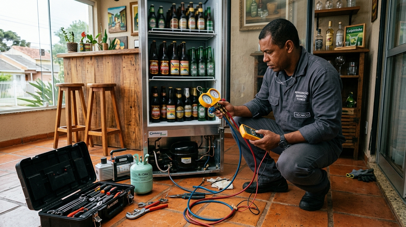 Técnico realizando manutenção de motor de cervejeira em Belo Horizonte‑MG