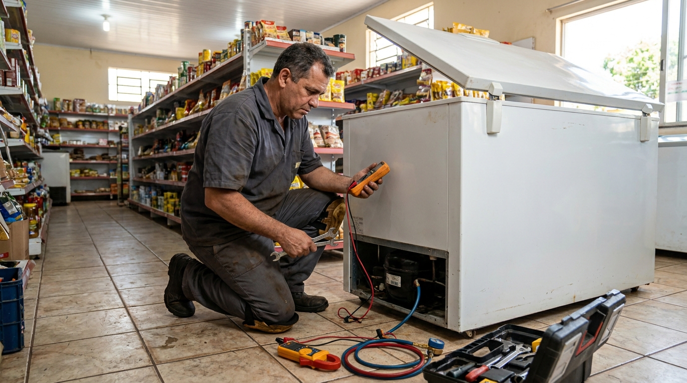 Troca de termostato de freezer em atendimento técnico em Belo Horizonte‑MG